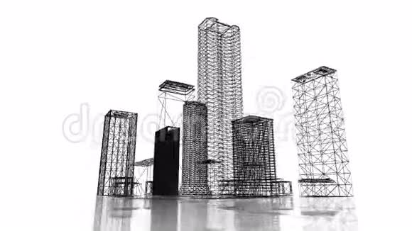 可循环视频3840x2160UHD城市商业区蓝图白色ba上有摩天大楼和公寓楼视频的预览图