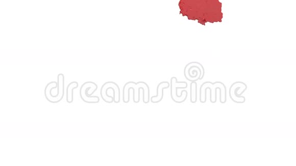 红色油漆流落在白色背景屏幕上滴落在白色上3D渲染与阿尔法面具视频的预览图