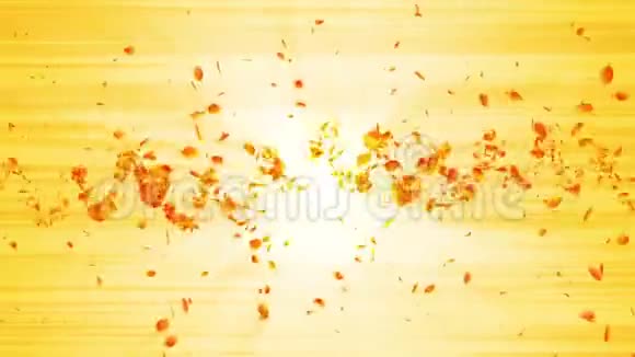 黄色叶子的旋涡季节性叶片的螺旋状闪亮颗粒跳舞的叶子丰富多彩的大自然隧道循环动画视频的预览图
