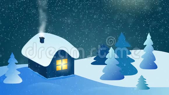 抽象冬季景观有吸烟烟囱的房子视频的预览图