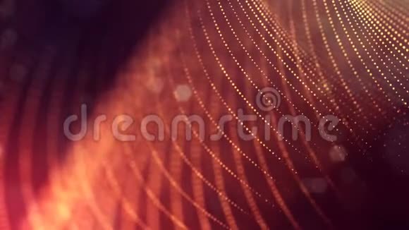 动态抽象背景的发光粒子与闪亮的波克火花暗金红色构图视频的预览图
