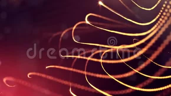 动态抽象背景的发光粒子与闪亮的波克火花暗金红色构图视频的预览图
