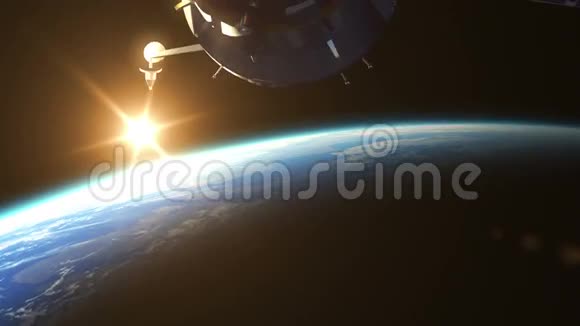 太阳升起的背景下空间站的飞行视频的预览图