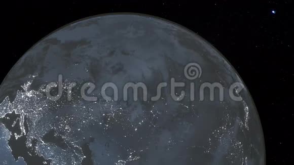 非常详细使用美国宇航局卫星图像的三维渲染有夜间和日出的地球欧洲区视频的预览图