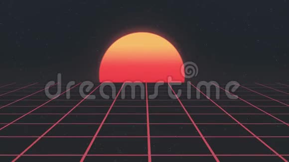闪亮的复古80年代风格懒虫文字飞进飞出在格子太阳星动画背景新的独特复古美丽视频的预览图