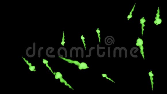 3D渲染辉光绿色墨水溶解在水的黑色背景与卢马哑光作为阿尔法通道的视觉效果视频的预览图