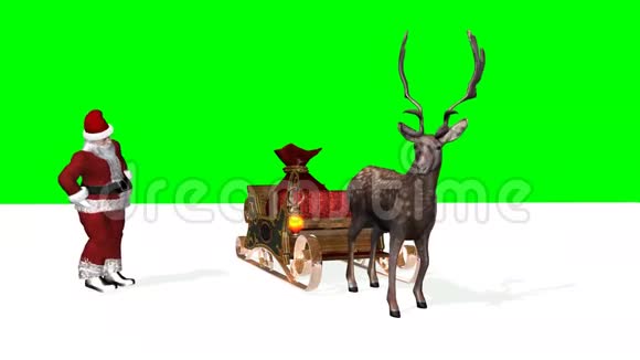 圣诞动画圣诞老人驯鹿雪橇绿色屏幕视频的预览图
