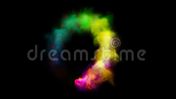 彩虹色的烟雾在黑色的圆圈中流动视频的预览图