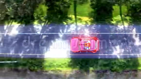 抽象卡通车在山路上用屋顶架行驶顶视图4kpro10位镜头视频的预览图