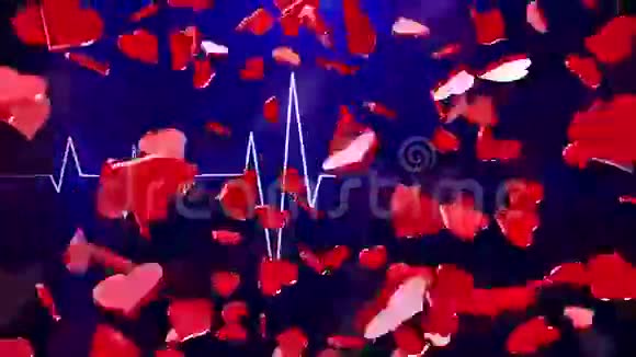 蓝色心电图线上的抽象心脏视频的预览图