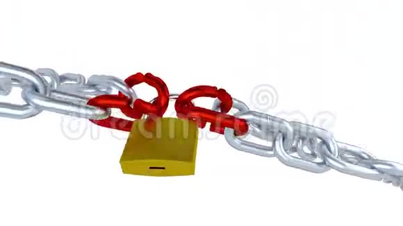 在无限旋转中用一个挂锁锁定的四个金属链上的矫正链视频的预览图