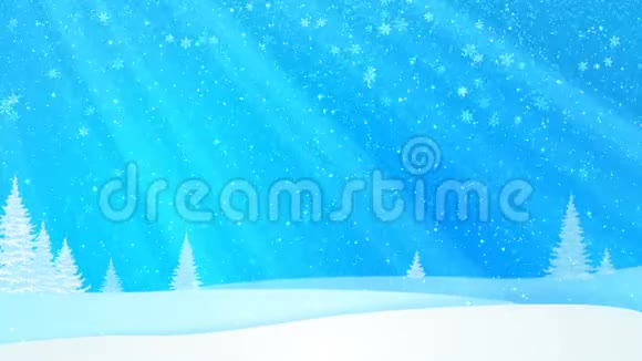 冬天傍晚森林里降雪雪和杉树覆盖着霜冻和雪视频的预览图