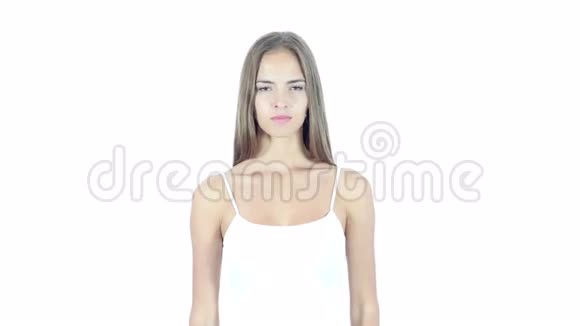 停止拒绝手势由女人白色背景年轻视频的预览图