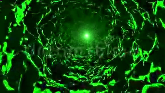 洞穴隧道在绿色尽头有灯光视频的预览图