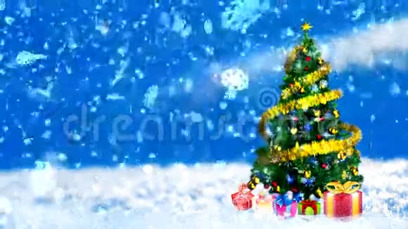 高清循环背景有漂亮的雪花和圣诞树视频的预览图