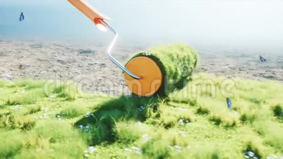 地上一卷草带蝴蝶一堆草生态概念逼真的4K动画视频的预览图