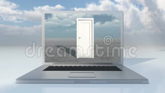 4k笔记本电脑播放的视频开门和时间推移飞云在广阔的平原视频的预览图