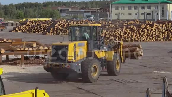 锯木厂锯木厂的重型机械锯木厂的现代机械视频的预览图