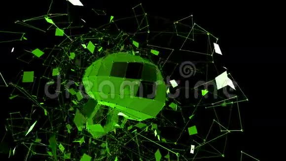 抽象绿色挥动三维网格或网格的脉动几何物体作为未来主义的浮雕绿色几何视频的预览图