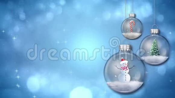 蓝色圣诞快乐文字环上的摇摆装饰品视频的预览图