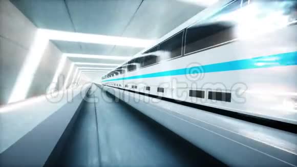 未来派现代列车单轨快速驾驶在SCIFI隧道科里多未来的概念现实4k动画视频的预览图