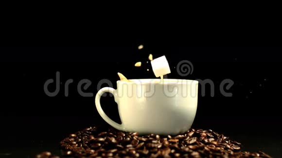 糖块落在咖啡杯里视频的预览图