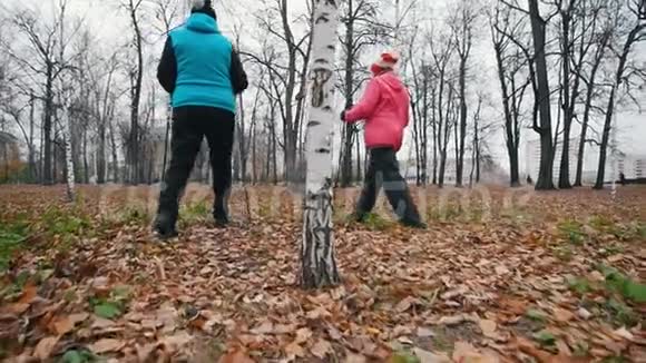两名老年妇女用北欧木棍走路视频的预览图