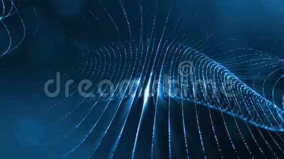 蓝色背景是一个循环序列带有发光粒子和景深海量的三维渲染视频的预览图