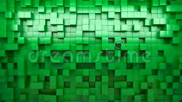 3D绘制绿色挤压立方体抽象背景循环视频的预览图