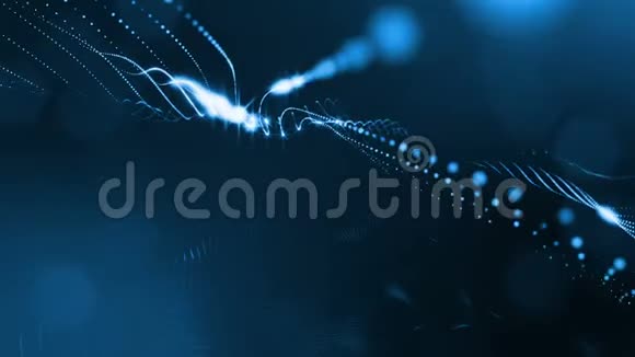 蓝色背景是一个循环序列带有发光粒子和景深海量的三维渲染视频的预览图