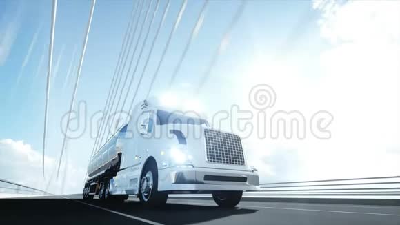高速公路上汽油加油机拖车卡车的三维模型开得很快现实的4k动画石油概念视频的预览图