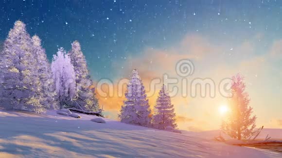 日落或日出4K的冬季雪景视频的预览图