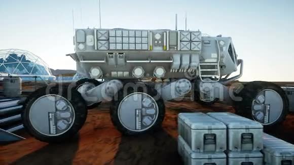 火星探险运输火星漫游者以外星球为基地逼真的动画视频的预览图