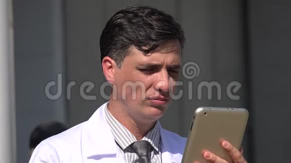 西班牙男性医生使用平板电脑视频的预览图