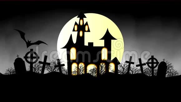 一个幽灵鬼屋和飞行蝙蝠万圣节的动画视频的预览图