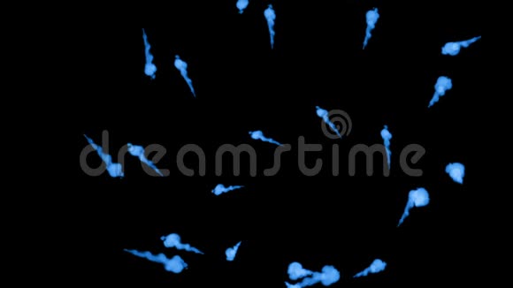 荧光蓝墨水或烟雾在黑色上缓慢地隔离蓝泥溶解在水中用于油墨背景视频的预览图