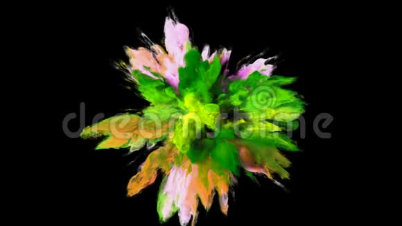 彩色爆炸五颜六色的绿色橙色烟雾爆炸流体粒子阿尔法哑光视频的预览图
