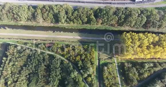 荷兰公园秋日彩树的鸟瞰图视频的预览图