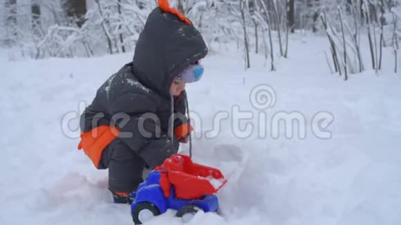 小男孩在玩雪视频的预览图