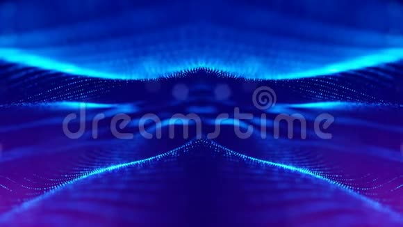 具有深度的发光粒子的4k抽象环形背景科幻小说背景蓝点视频的预览图