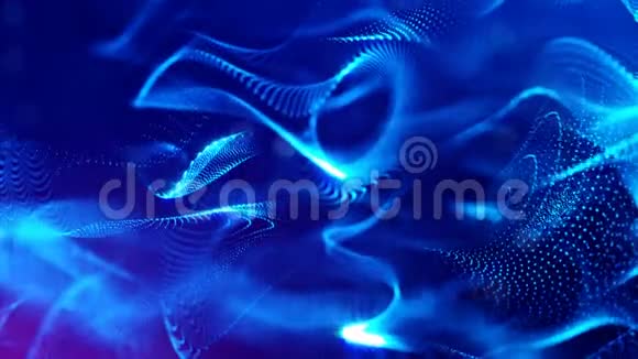 具有深度的发光粒子的4k抽象环形背景科幻小说背景蓝点视频的预览图