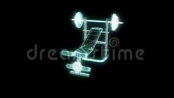 Hologram线框风格的健身房长凳不错的三维渲染视频的预览图