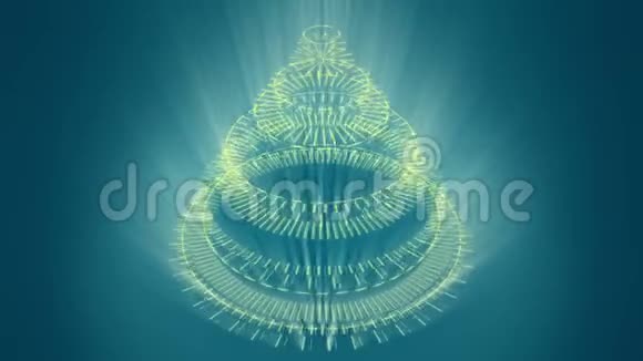 造型奇特的圣诞树蓝色背景由黄色机械螺旋轮组成视频的预览图