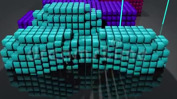 3D彩色几何方块多边形的抽象动画用光束拍摄以波浪形式移动和弹跳视频的预览图