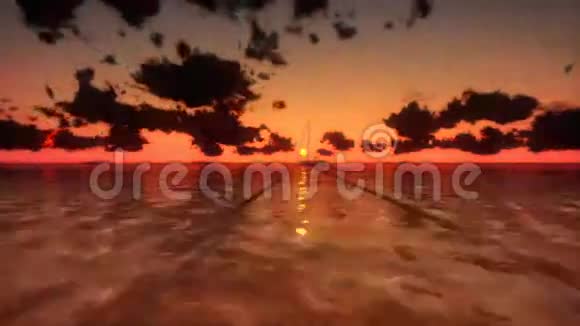 日出时的游艇和海鸥时光流逝相机飞翔视频的预览图