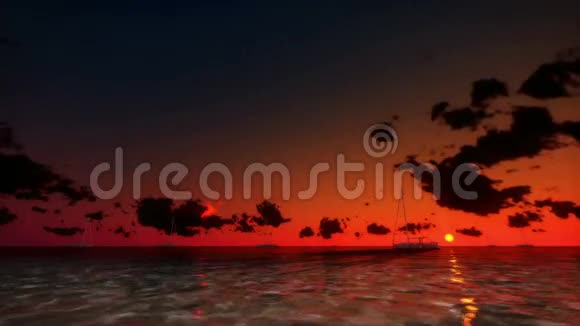 随着时间的推移日落时的游艇和海鸥视频的预览图
