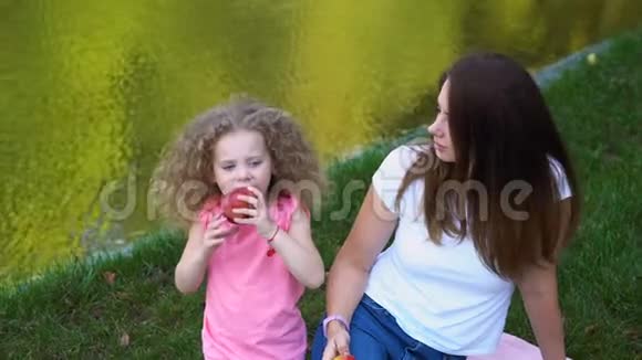 家庭野餐妈妈和女儿视频的预览图