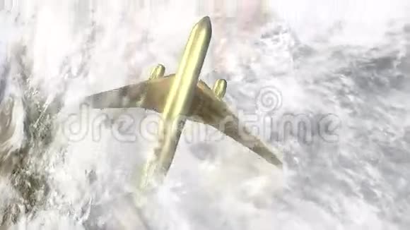 飞越沙特阿拉伯和吉达的金色飞机视频的预览图