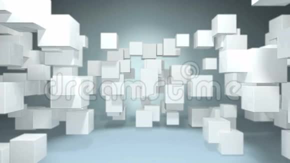 动画白色立方体动态震动空间视频的预览图