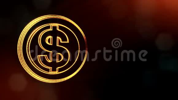 美元在圆圈里签名发光粒子的金融背景3D循环动画具有景深bokeh和复制视频的预览图
